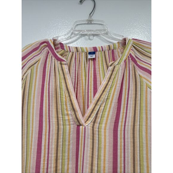 Old Navy Striped Peasant Top Women’s Size Medium Multi Color Gauze 100% Cotton - Picture 7 of 8